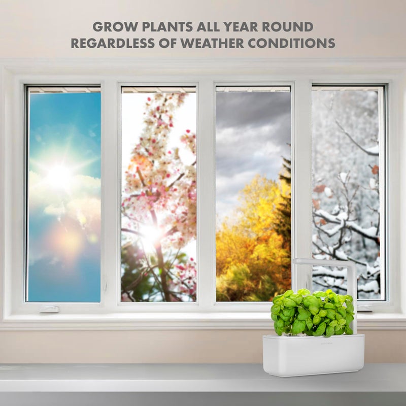 CLICK AND GROW طقم حديقة الأعشاب الداخلية Click & Grow مع ضوء النمو | حديقة ذكية لمطبخ المنزل على حافة النافذة | أسهل من نظام الزراعة المائية | مجموعة بدء زراعة الخضروات (تتضمن 3 كبسولات ريحان)، أبيض - Image 5